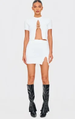 Online PrettyLittleThing Fluffy Knit Embellished Top White