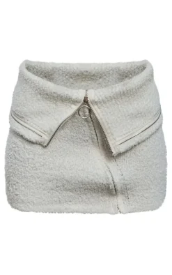 PrettyLittleThing Fluffy Knit Fold Over Zipped Mini Skirt White
