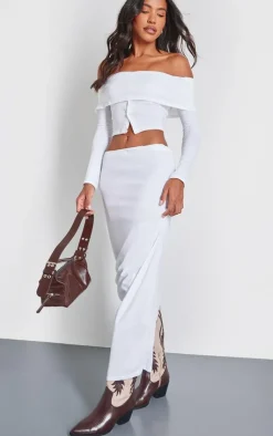 PrettyLittleThing Foldover Button Detail Off The Shoulder Top White