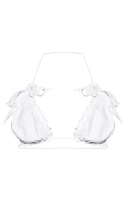 White Frill Bow Detail Triangle Bikini Top
