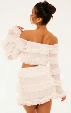 Hot PrettyLittleThing Frill Detail Bardot Top White