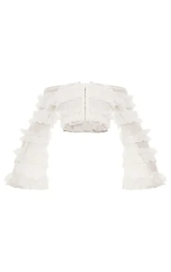 Hot PrettyLittleThing Frill Detail Bardot Top White