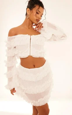 Clearance PrettyLittleThing Frill Detail Mini Skirt White