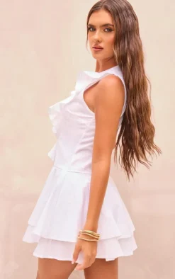 Frill Detail Plunge Shift Dress-PrettyLittleThing Online