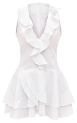 Frill Detail Plunge Shift Dress-PrettyLittleThing Online