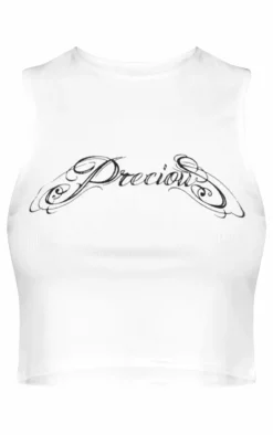 PrettyLittleThing T-Shirts*Graphic Print Racer Neck Crop Top