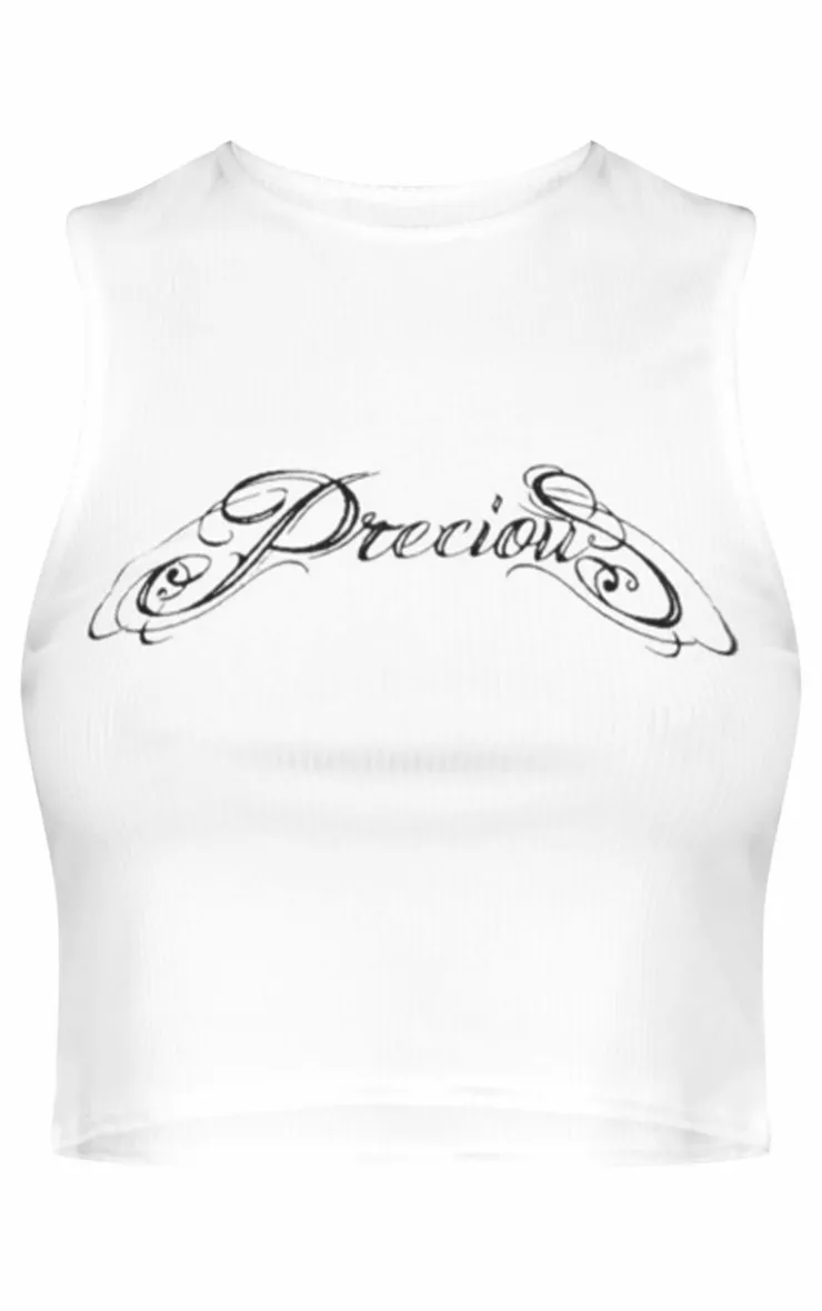 PrettyLittleThing T-Shirts*Graphic Print Racer Neck Crop Top