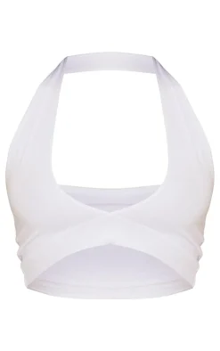 White Halter neck Jersey Crop Top