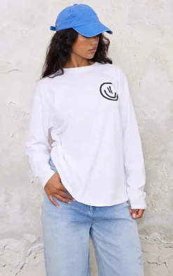 PrettyLittleThing T-Shirts*Happy Place Graphic Oversized Long Sleeve T Shirt