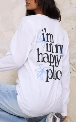 PrettyLittleThing T-Shirts*Happy Place Graphic Oversized Long Sleeve T Shirt