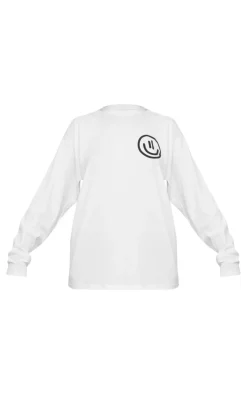 PrettyLittleThing T-Shirts*Happy Place Graphic Oversized Long Sleeve T Shirt