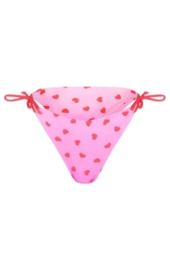 White Heart Print Tie Side Bikini Bottoms