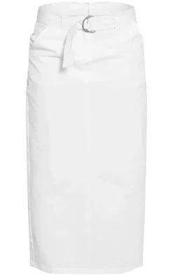 White Heavy Twill Belted Midaxi Skirt