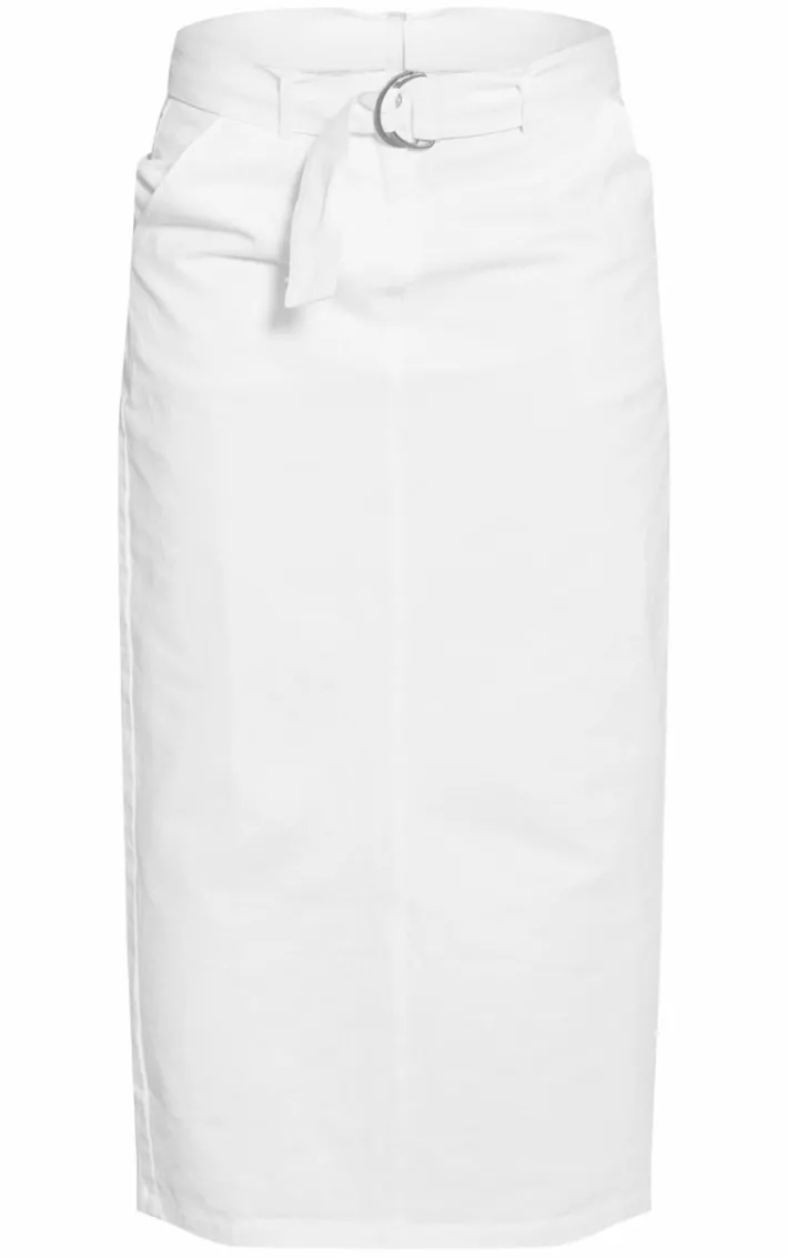 White Heavy Twill Belted Midaxi Skirt