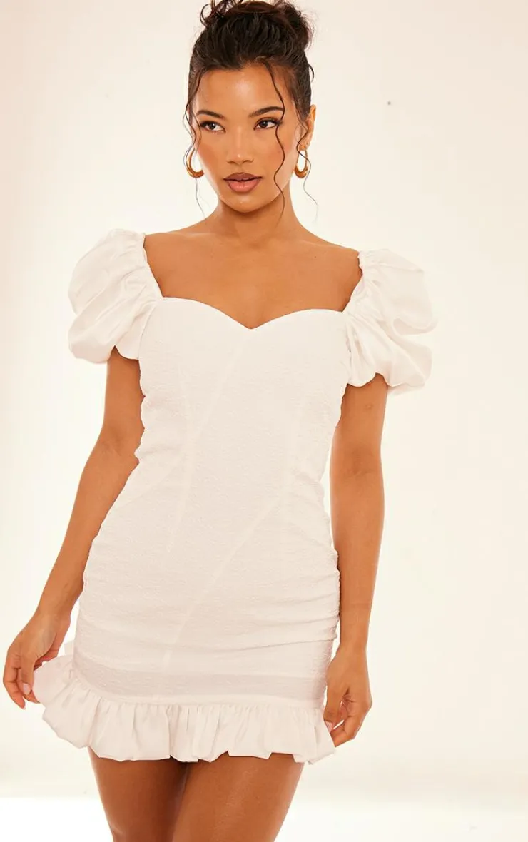 Jacquard Puff Sleeve Dress-PrettyLittleThing Hot