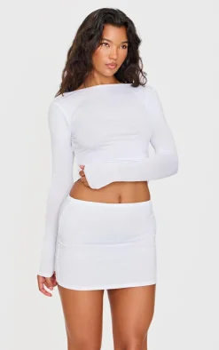 Online PrettyLittleThing Jersey Low Back Long Sleeve Longline Top White