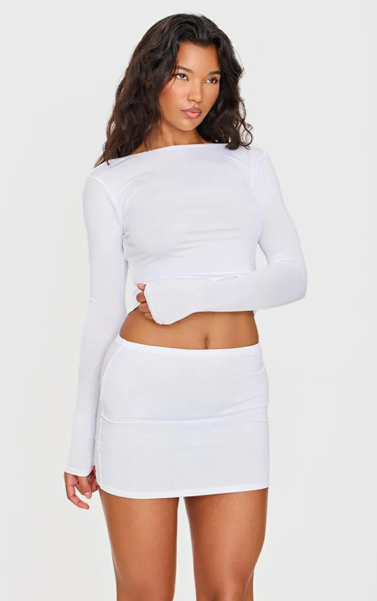Online PrettyLittleThing Jersey Low Back Long Sleeve Longline Top White