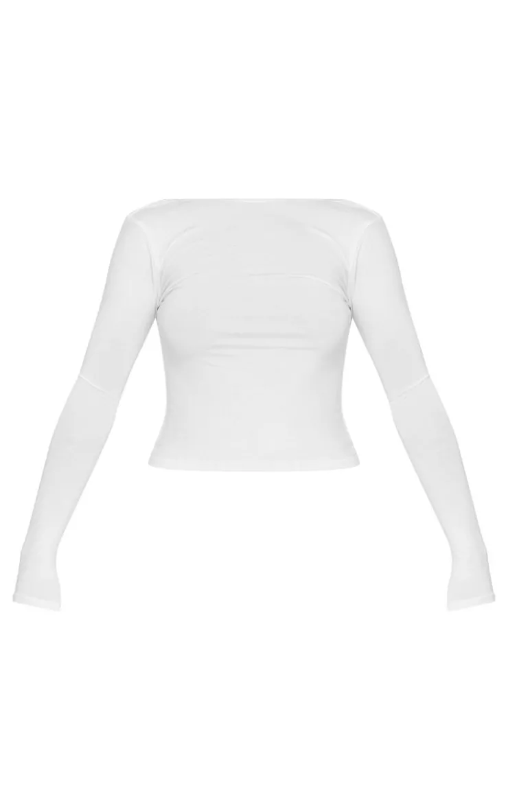 Online PrettyLittleThing Jersey Low Back Long Sleeve Longline Top White