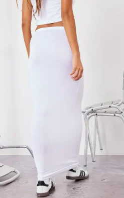 White Jersey Low Rise Maxi Skirt