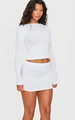 PrettyLittleThing Jersey Low Waist Micro Mini Skirt White