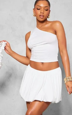 Discount PrettyLittleThing Jersey Puff Ball Mini Skirt White