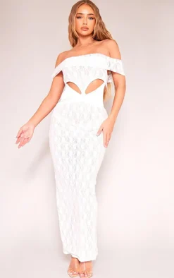 Lace Bardot Cut Out Maxi Dress-PrettyLittleThing