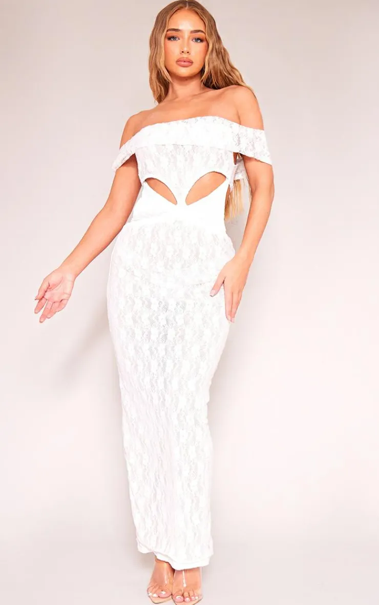 Lace Bardot Cut Out Maxi Dress-PrettyLittleThing