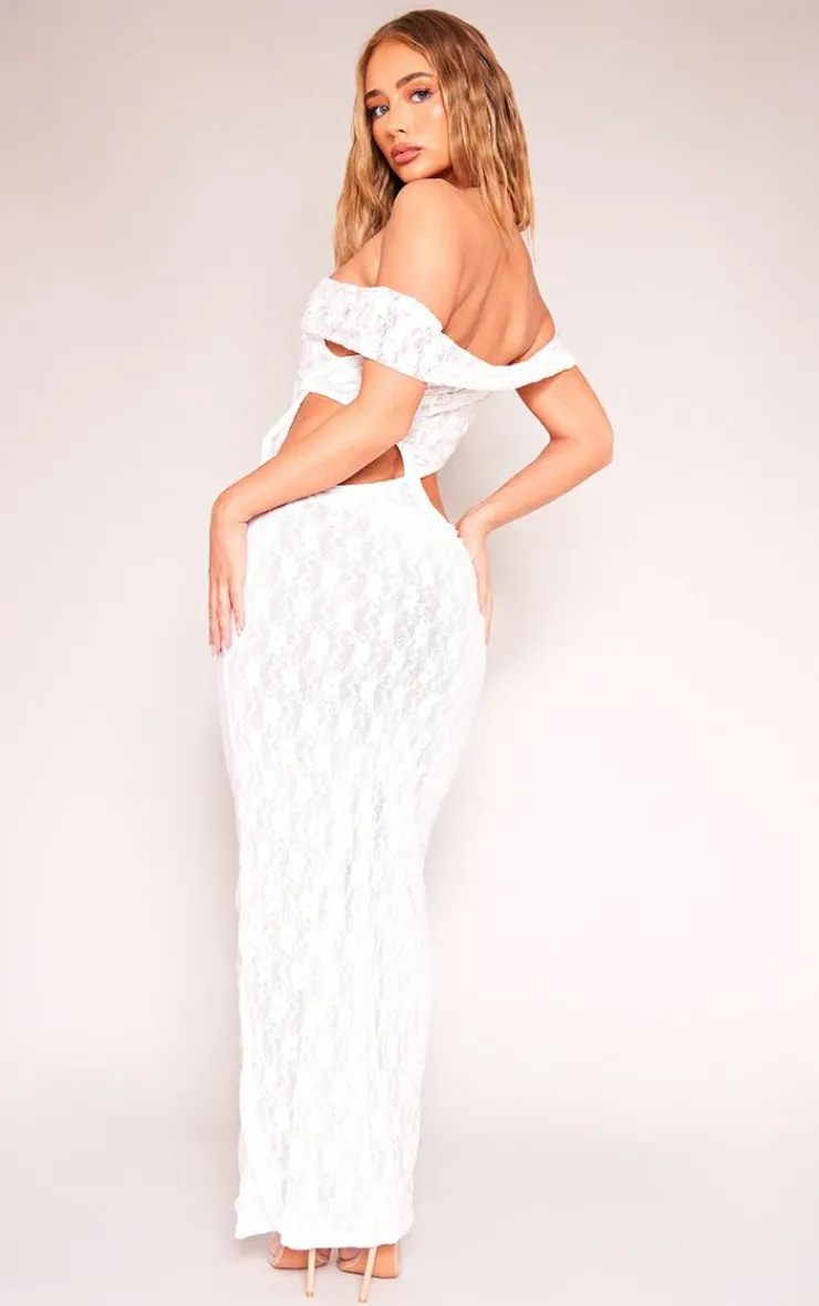 Lace Bardot Cut Out Maxi Dress-PrettyLittleThing