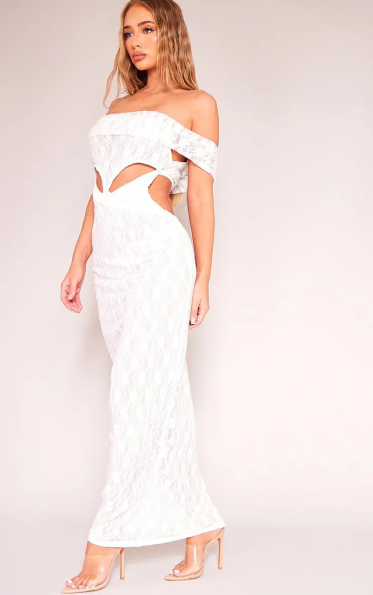 Lace Bardot Cut Out Maxi Dress-PrettyLittleThing