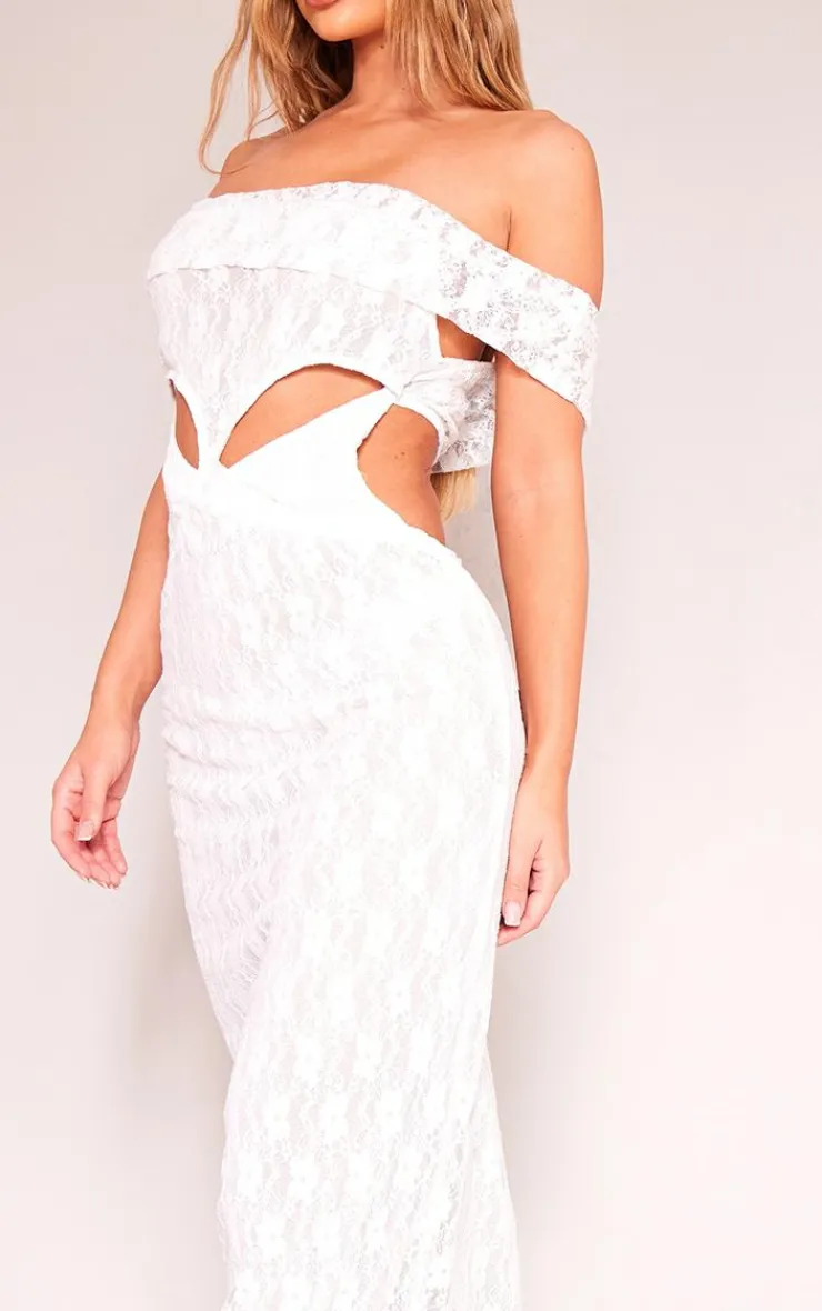 Lace Bardot Cut Out Maxi Dress-PrettyLittleThing