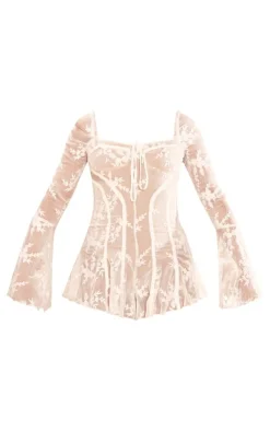 Lace Binding Detail Flare Sleeve Romper-PrettyLittleThing Online