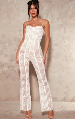 Lace Binding Detail Strappy Sheer Jumpsuit-PrettyLittleThing Hot