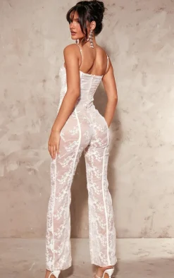 Lace Binding Detail Strappy Sheer Jumpsuit-PrettyLittleThing Hot