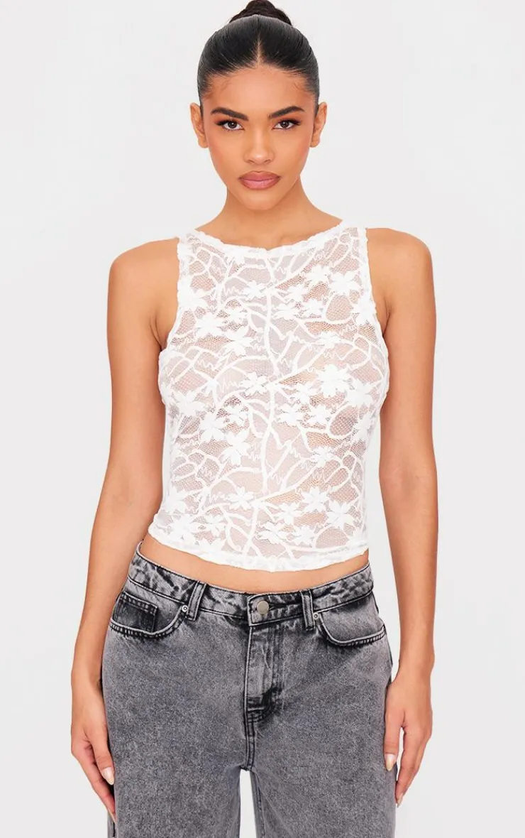 PrettyLittleThing Sleeveless Tops*Lace Boat Neck Long Top