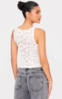 PrettyLittleThing Sleeveless Tops*Lace Boat Neck Long Top