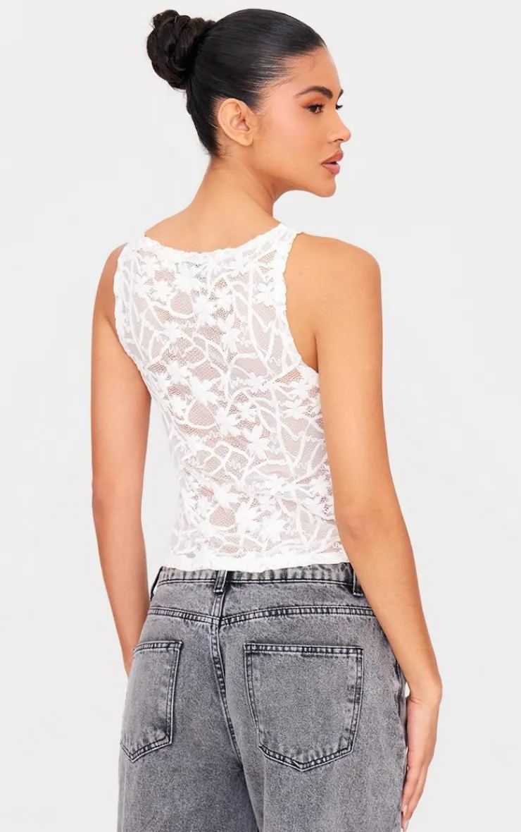 PrettyLittleThing Sleeveless Tops*Lace Boat Neck Long Top
