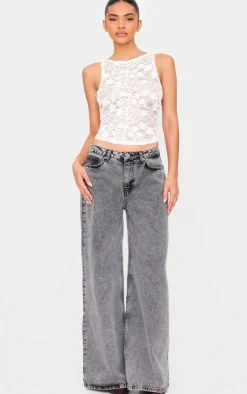 PrettyLittleThing Sleeveless Tops*Lace Boat Neck Long Top