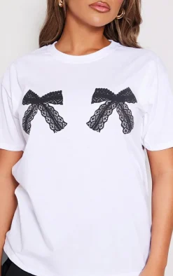 PrettyLittleThing T-Shirts*Lace Bow Print T Shirt