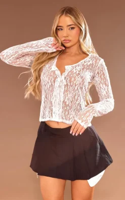 PrettyLittleThing Shirts*Lace Button Front Top