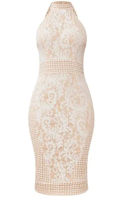 Lace Crochet High Neck Midi Dress-PrettyLittleThing
