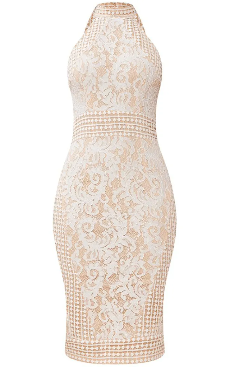 Lace Crochet High Neck Midi Dress-PrettyLittleThing