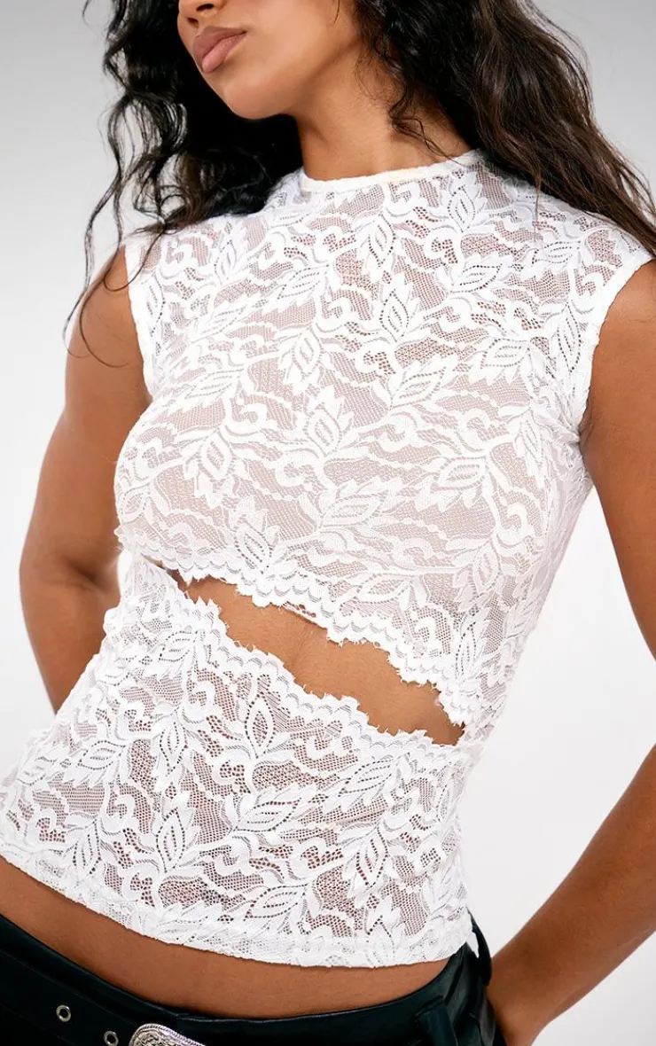 Lace Cut Out Detail Long Top-PrettyLittleThing Clearance