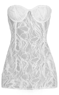 Lace Diamante Bandeau Bodycon Dress-PrettyLittleThing Sale