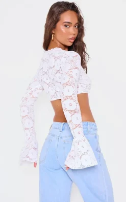 White Lace Extreme Crop Long Sleeve Top