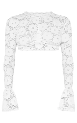 White Lace Extreme Crop Long Sleeve Top