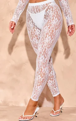 Sale PrettyLittleThing Lace High Waisted Leggings White
