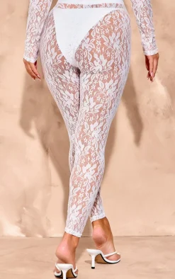 Sale PrettyLittleThing Lace High Waisted Leggings White
