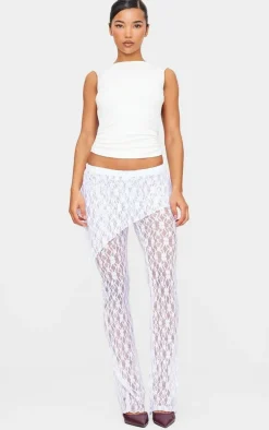 White Lace Skirt Overlay Detail Straight Leg Pants