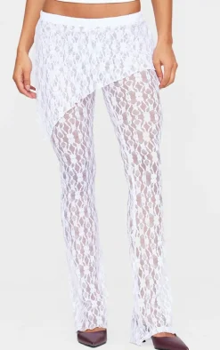 White Lace Skirt Overlay Detail Straight Leg Pants