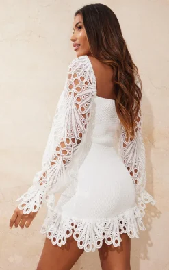 Lace Sleeve Shirred Bodycon Dress-PrettyLittleThing Outlet